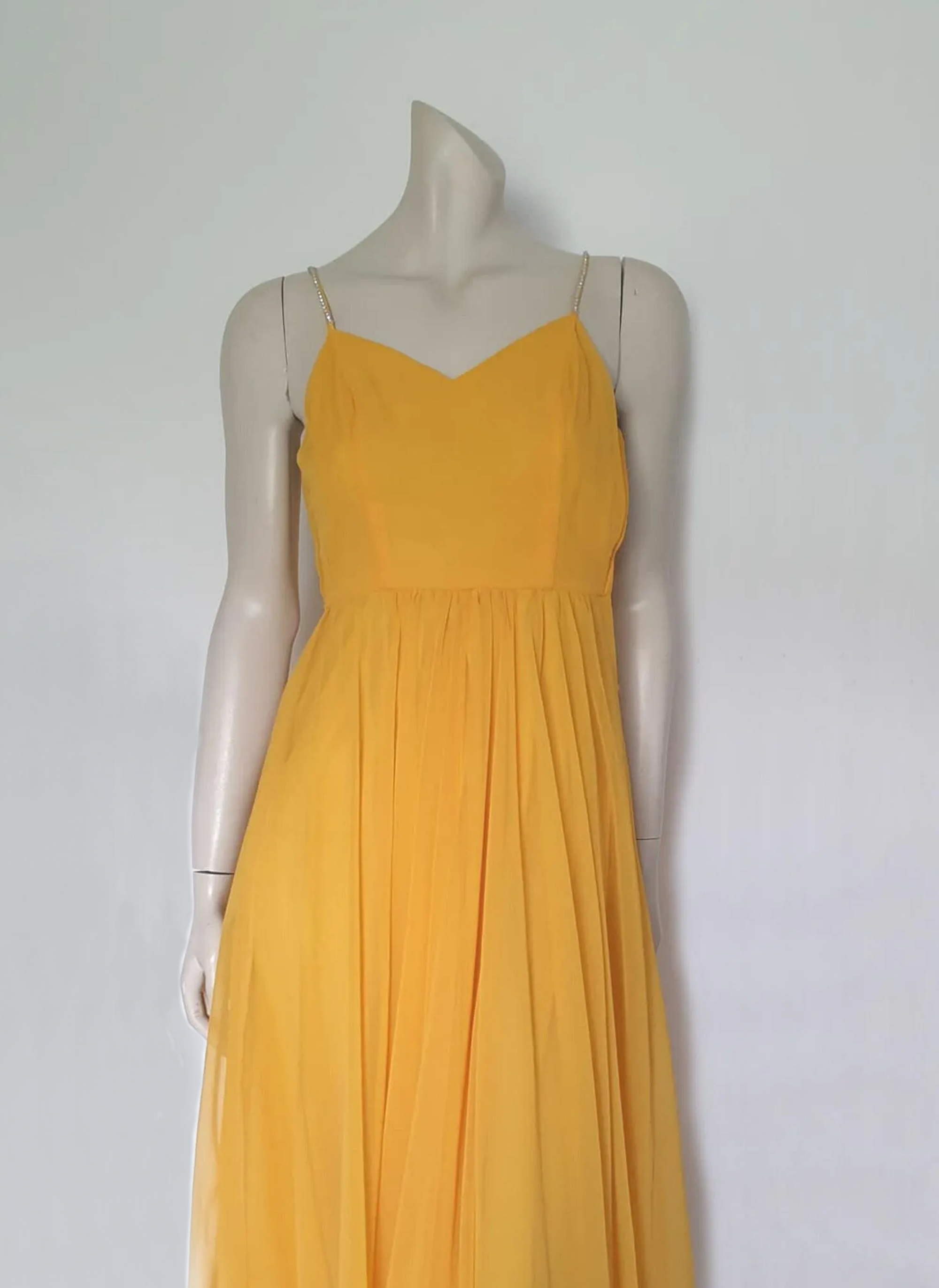 1970s Pineapple Yellow Chiffon Gown With Sparkle Straps by Mia Bugeja - XS