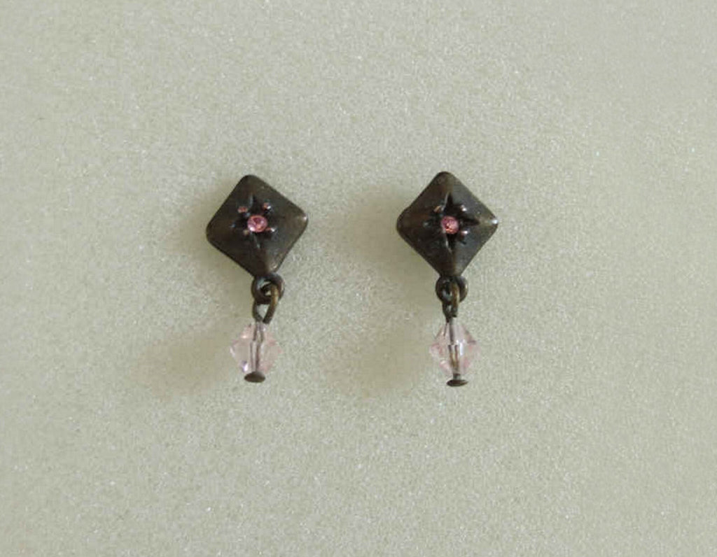 Vintage Bronze & Rose Crystal Earrings