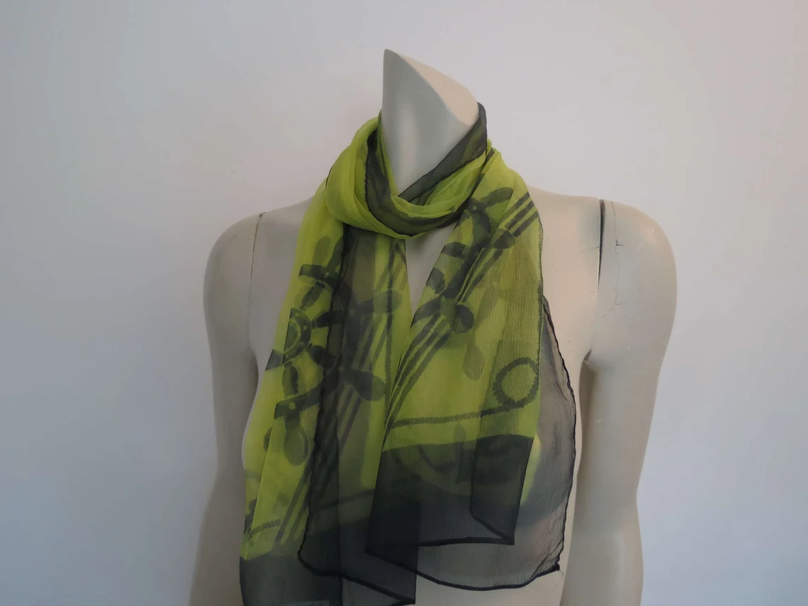 vintage 1960s sheer green and yellow scarf - nautical theme