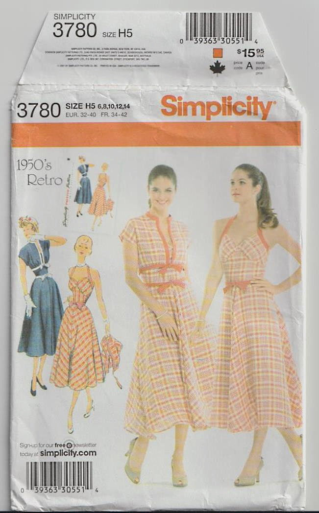 vintage pattern 1950s halter neck dress simplicity 3780 Reproduction