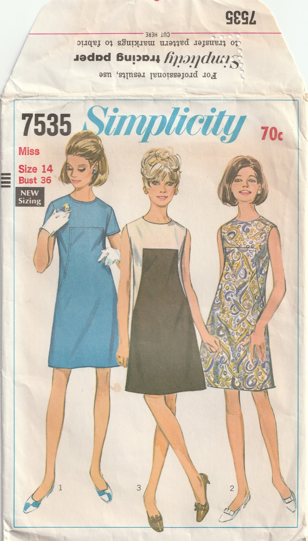 1960s vintage pattern shift A-line dress simplicity 7535 1968 medium