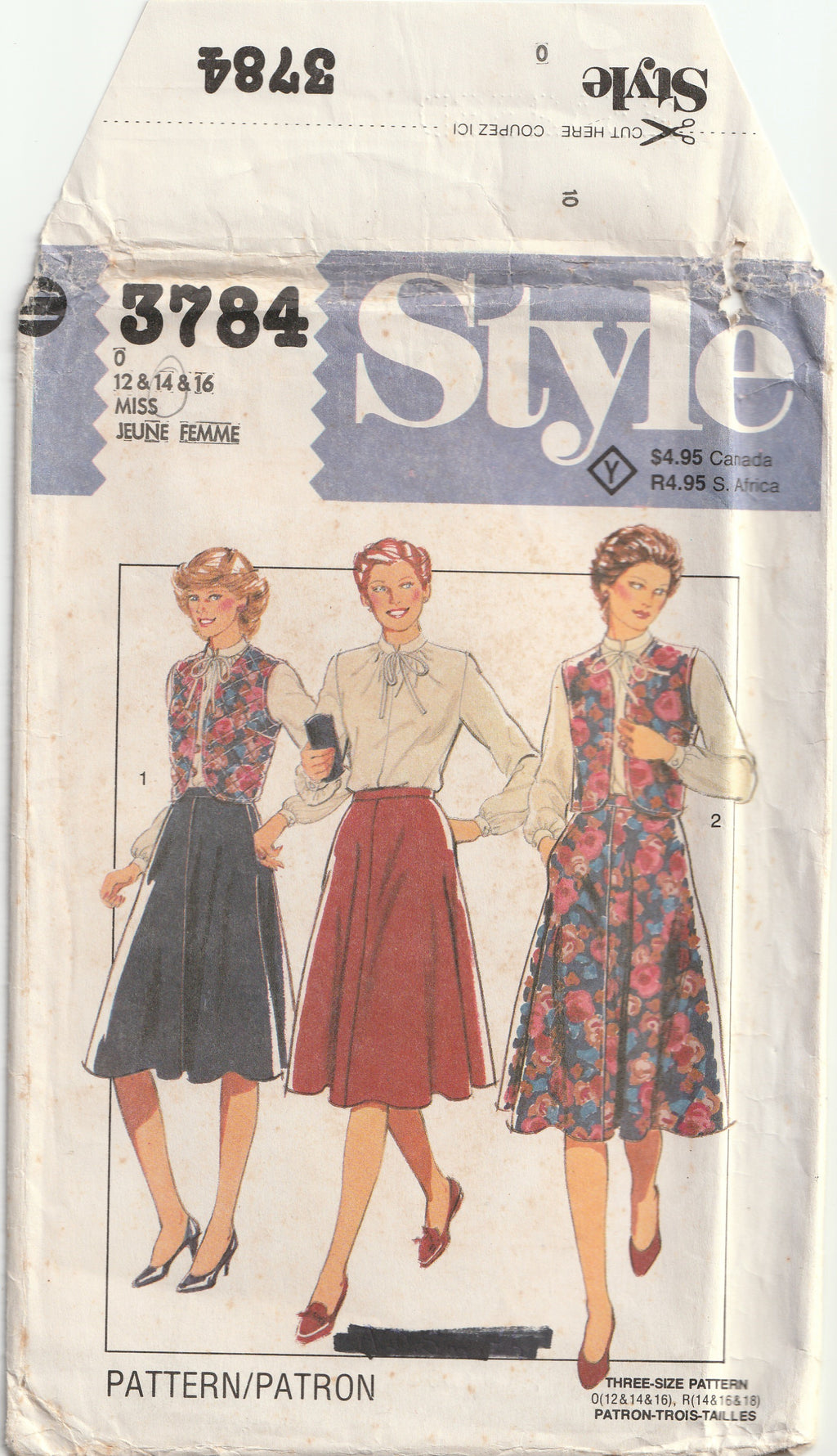 1980s vintage pattern skirt vest blouse style 3784  medium
