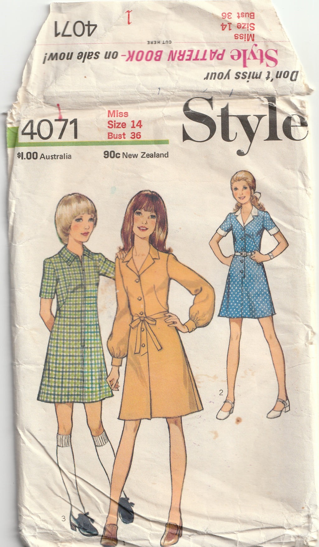 vintage pattern style 4071 1970s shirtwaist or zip front dress