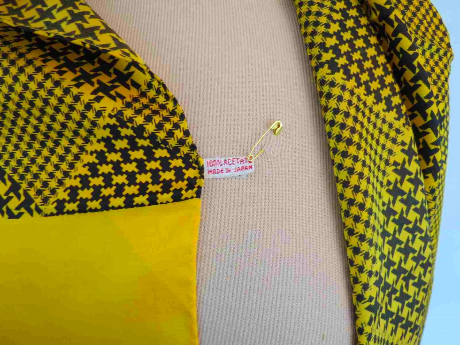 Vintage 1960s  Large Yellow and Black Vintage Houndstooth Scarf