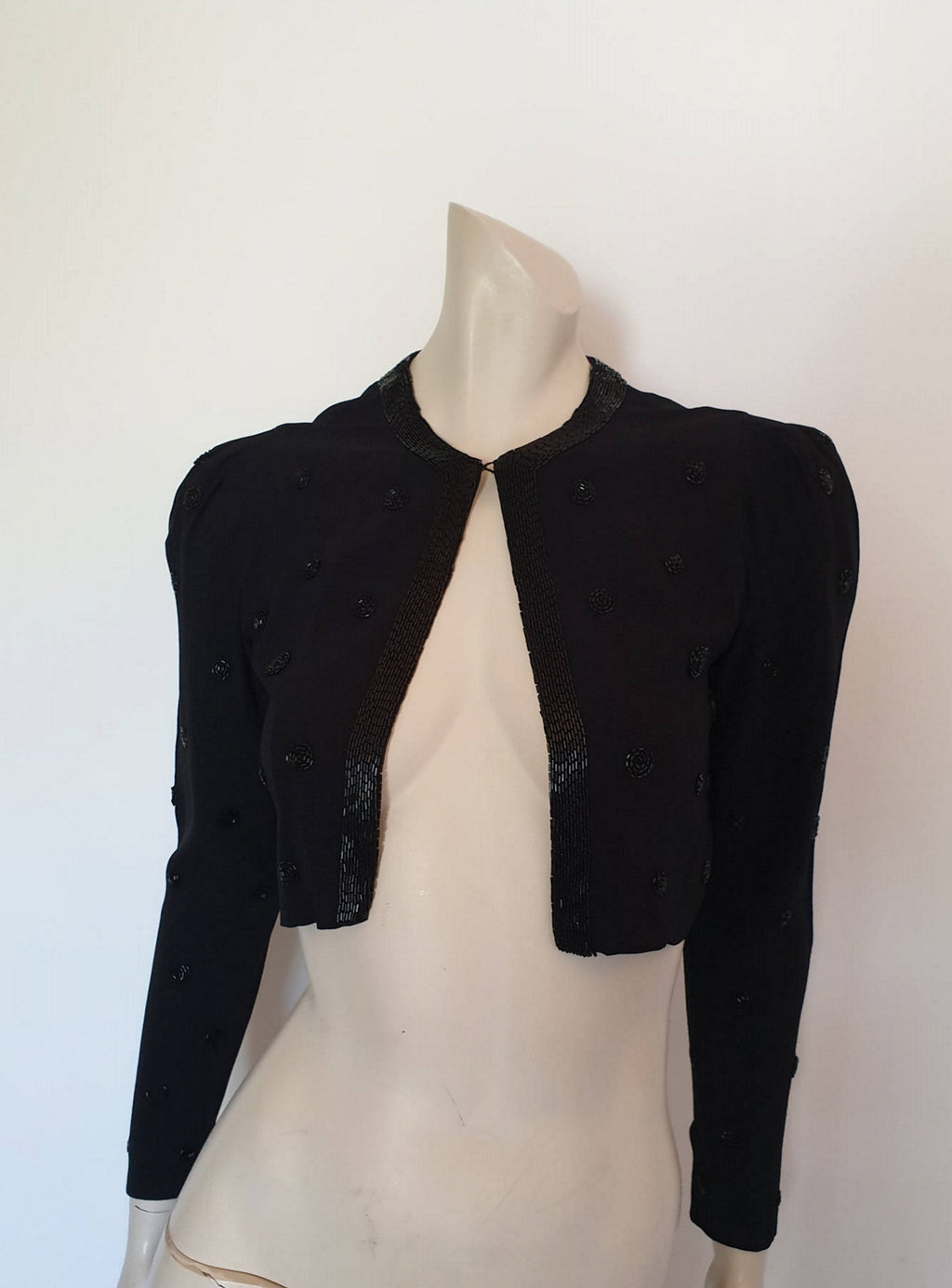 1940s vintage cropped black beaded jacket