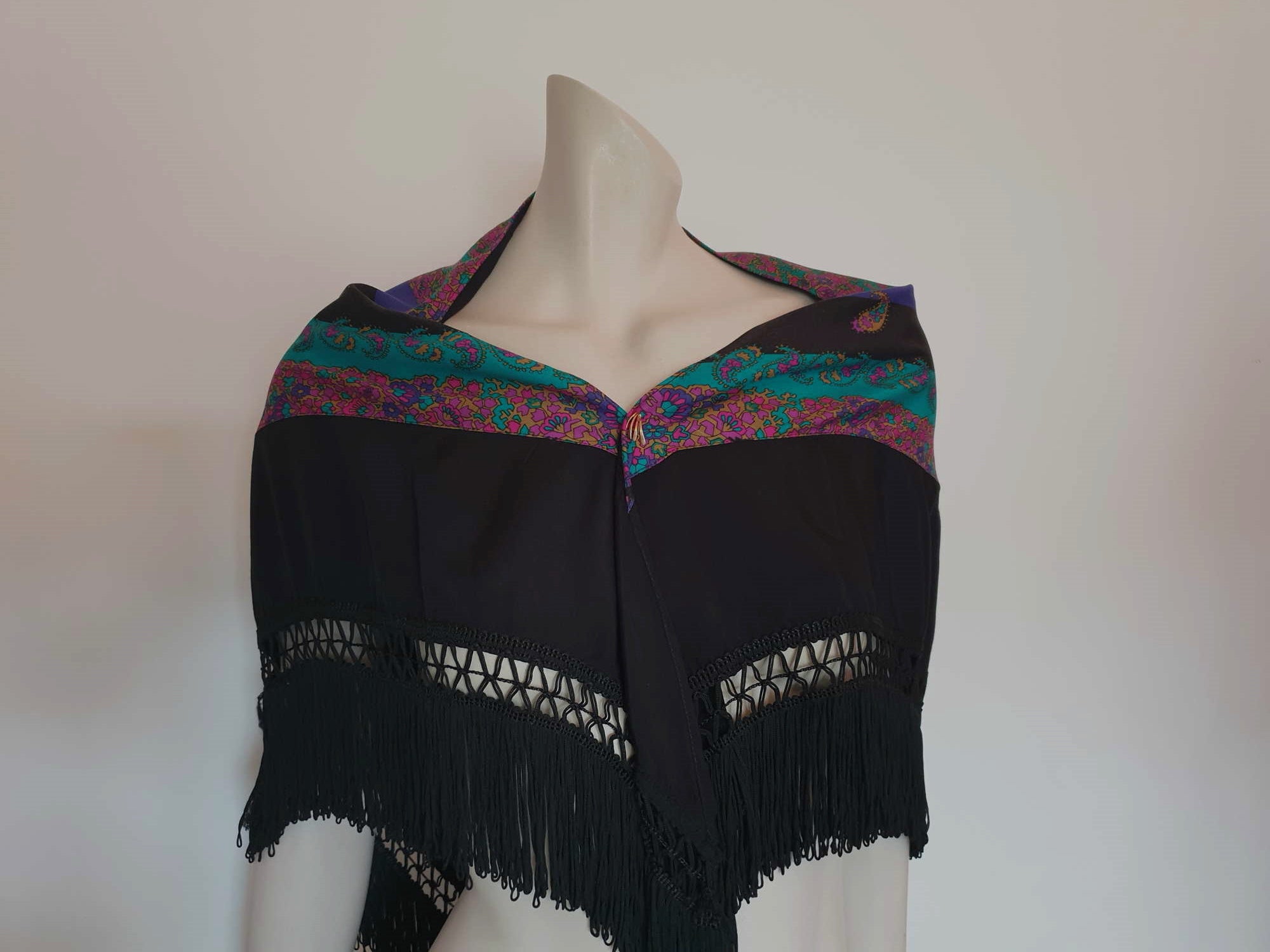 1980s vintage paisley gypsy shawl with fringe by anthea crawford