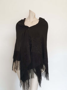 Antique, Victorian, Black Silk Shawl With Grapevine Design – Louisa ...