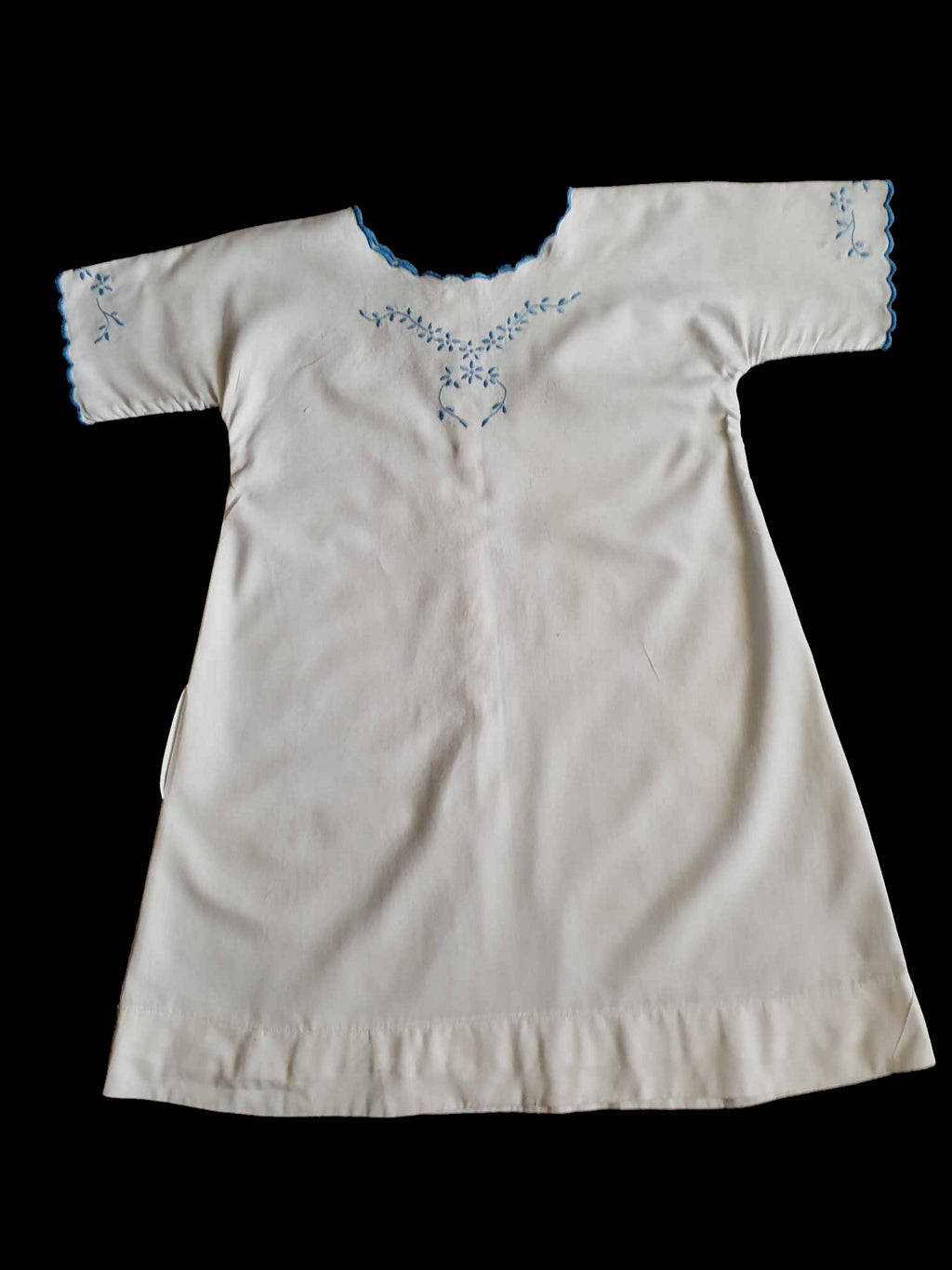 antique 1920s girls dress linen with blue embroidery size 6