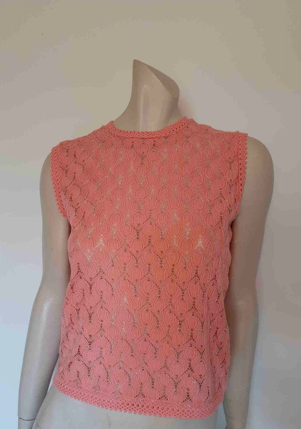 1960s vintage pink lacy top with silver lurex