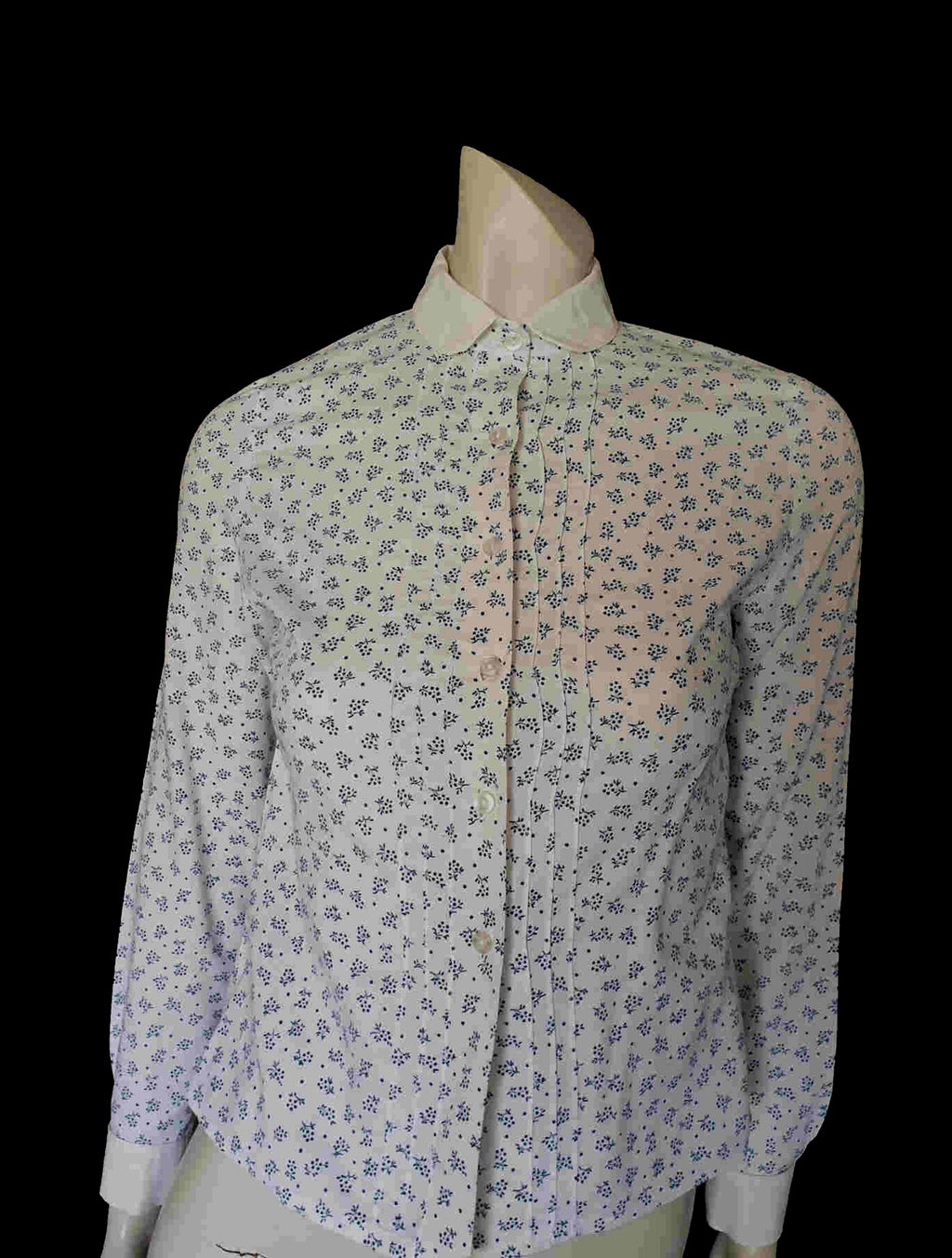 1970s vintage navy and white cotton blouse with peter pan collar by briarose