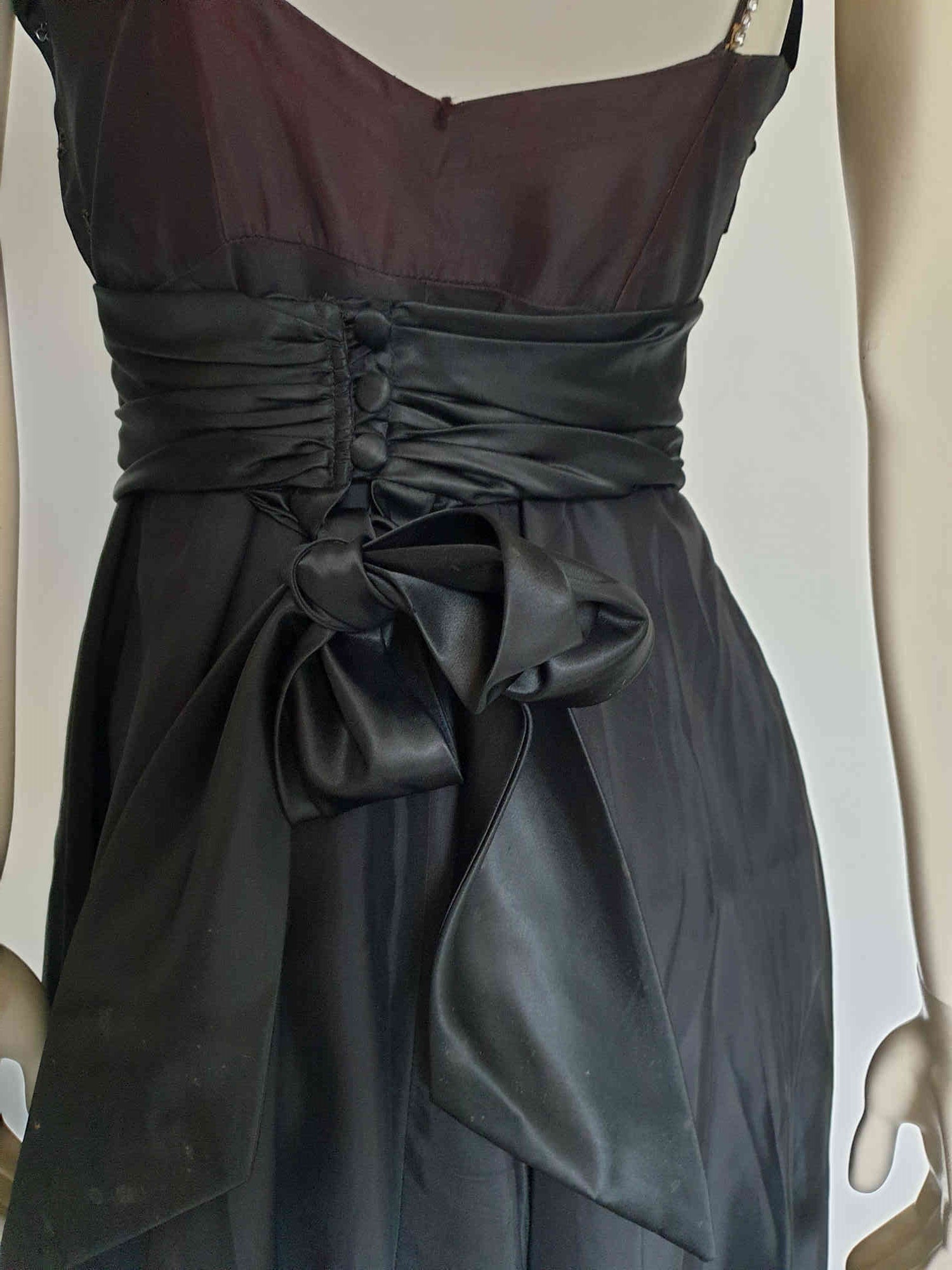 1950s vintage black taffeta dance dress with full skirt diamantes and cummerbund xs
