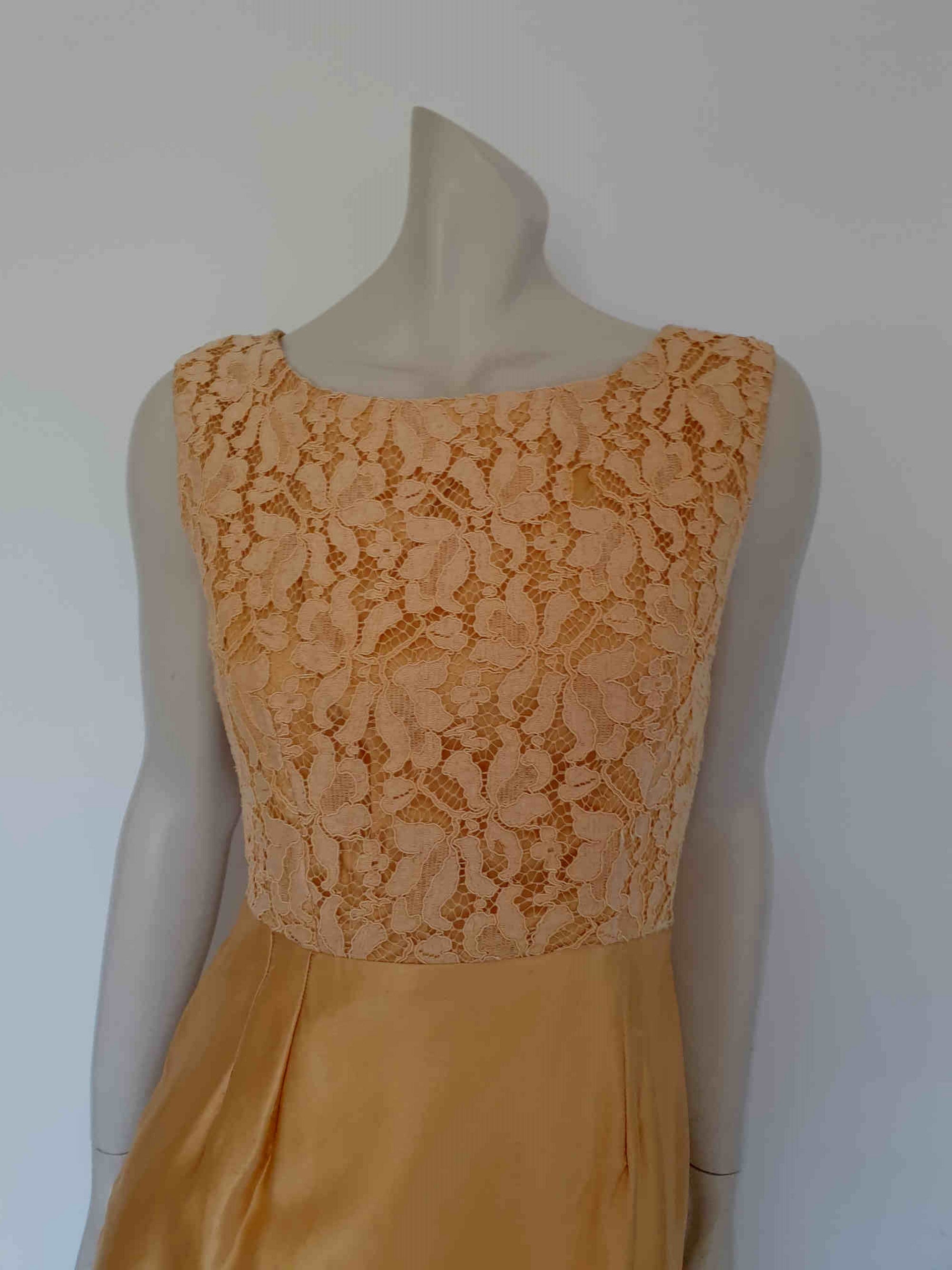 1960s gold satin and lace cocktail dress