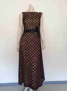 1960s vintage brown lace evening gown by ninette