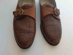 vintage brown woven leather flat shoes by footrest size 9.5AA