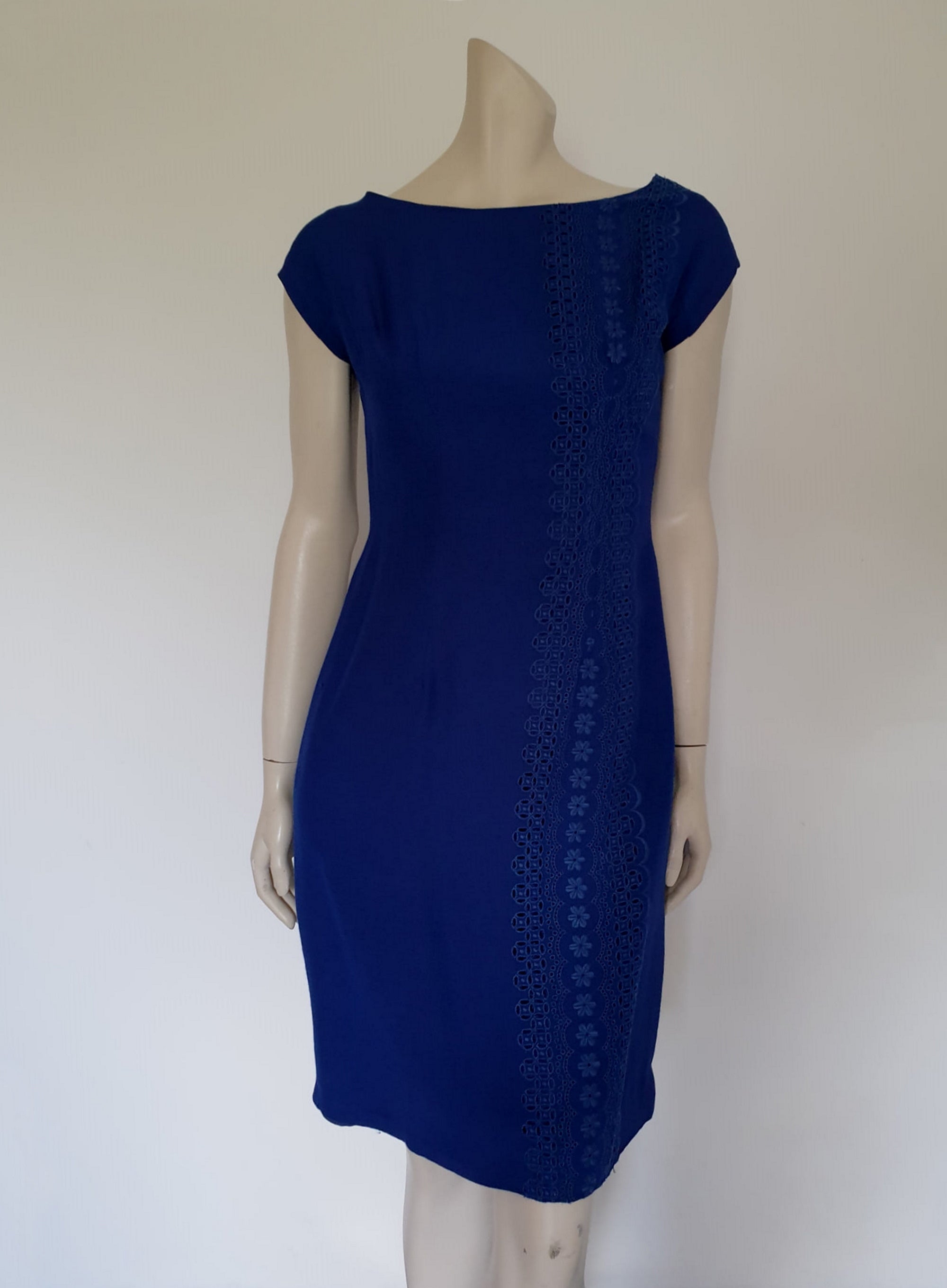 1960s vintage blue dress with eyelet embroidery by belrobe