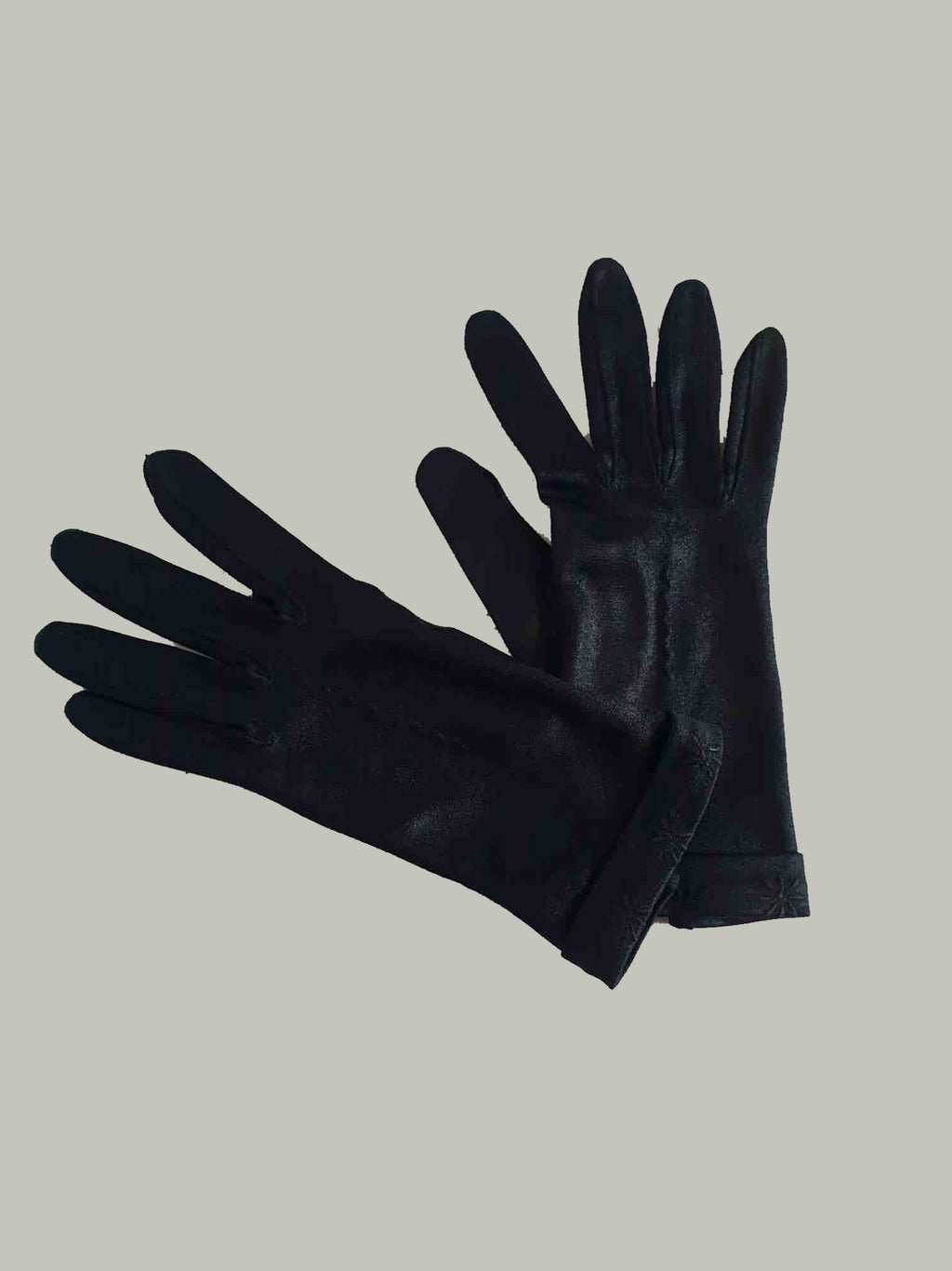 1960s vintage short black shiny stretch gloves medium