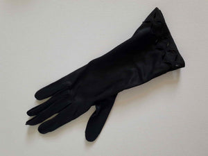 1950s vintage black gloves nylon with cut out detail size 6.5