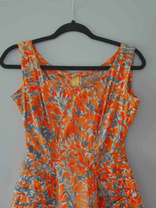 1950s Orange Floral Dress - XS & Petite