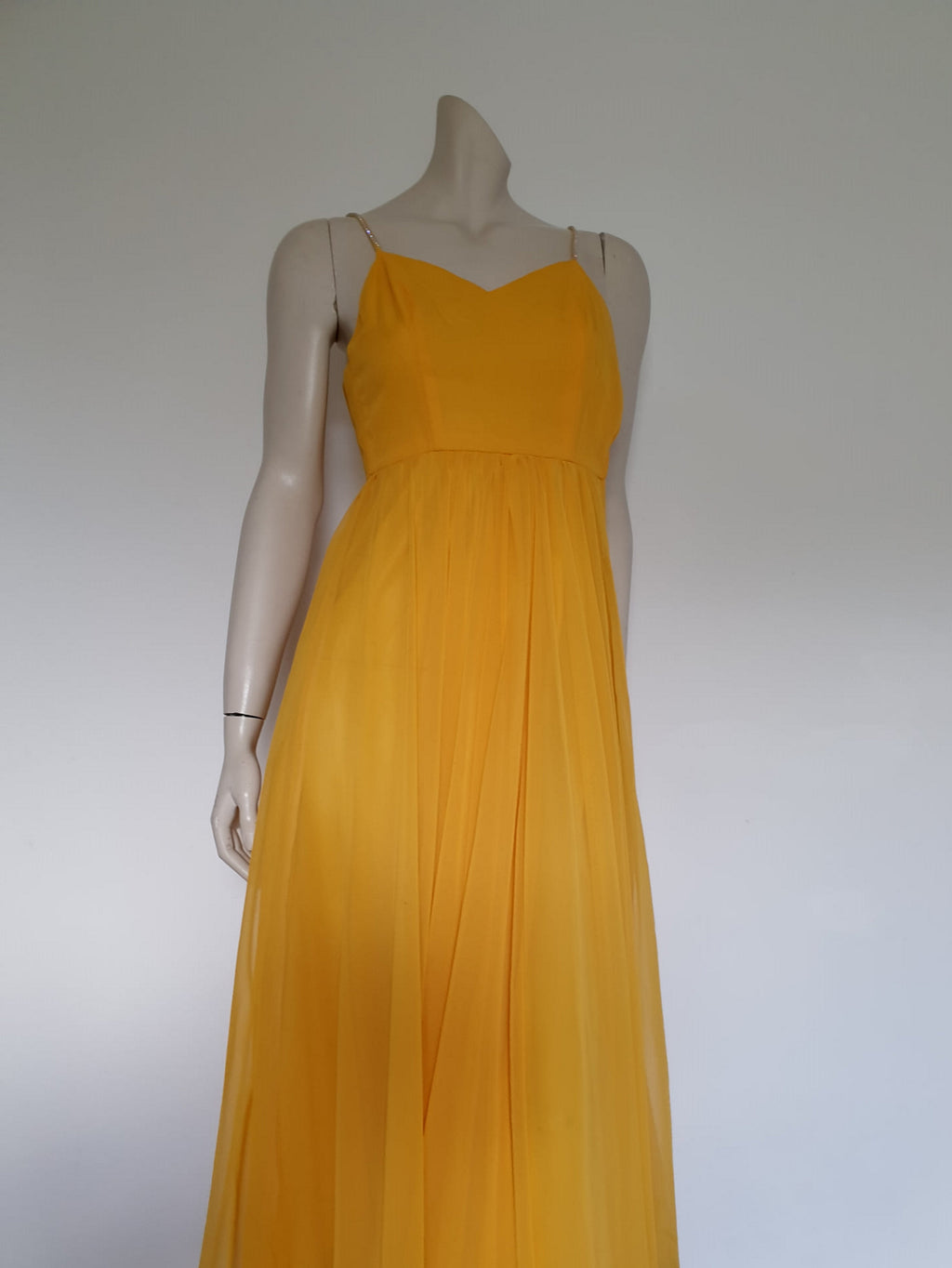 1970s vintage pineapple yellow evening dress with sparkle straps by mia bugga XS