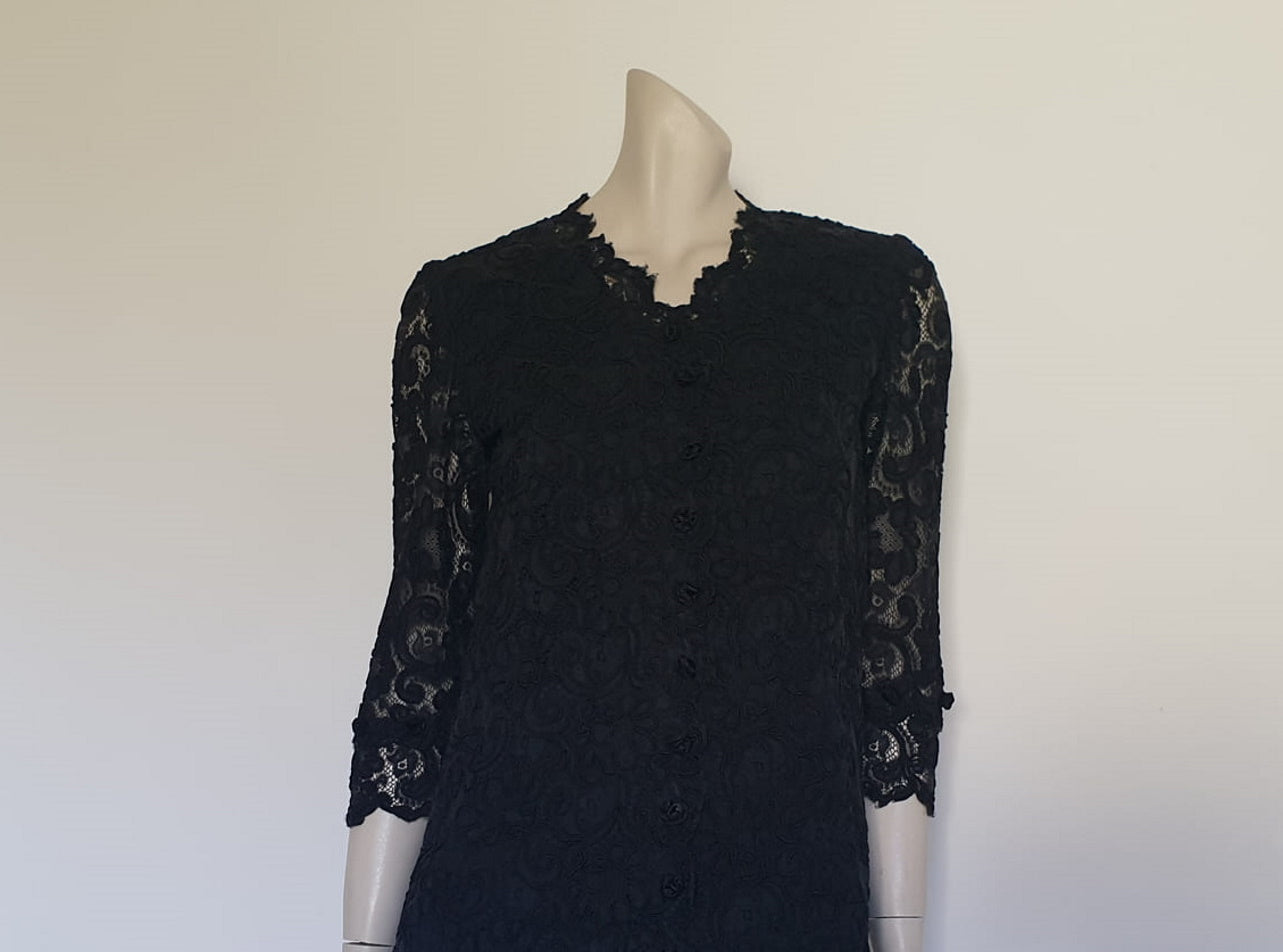 1960s Black Alencon Lace Dress - Bust 81 cm