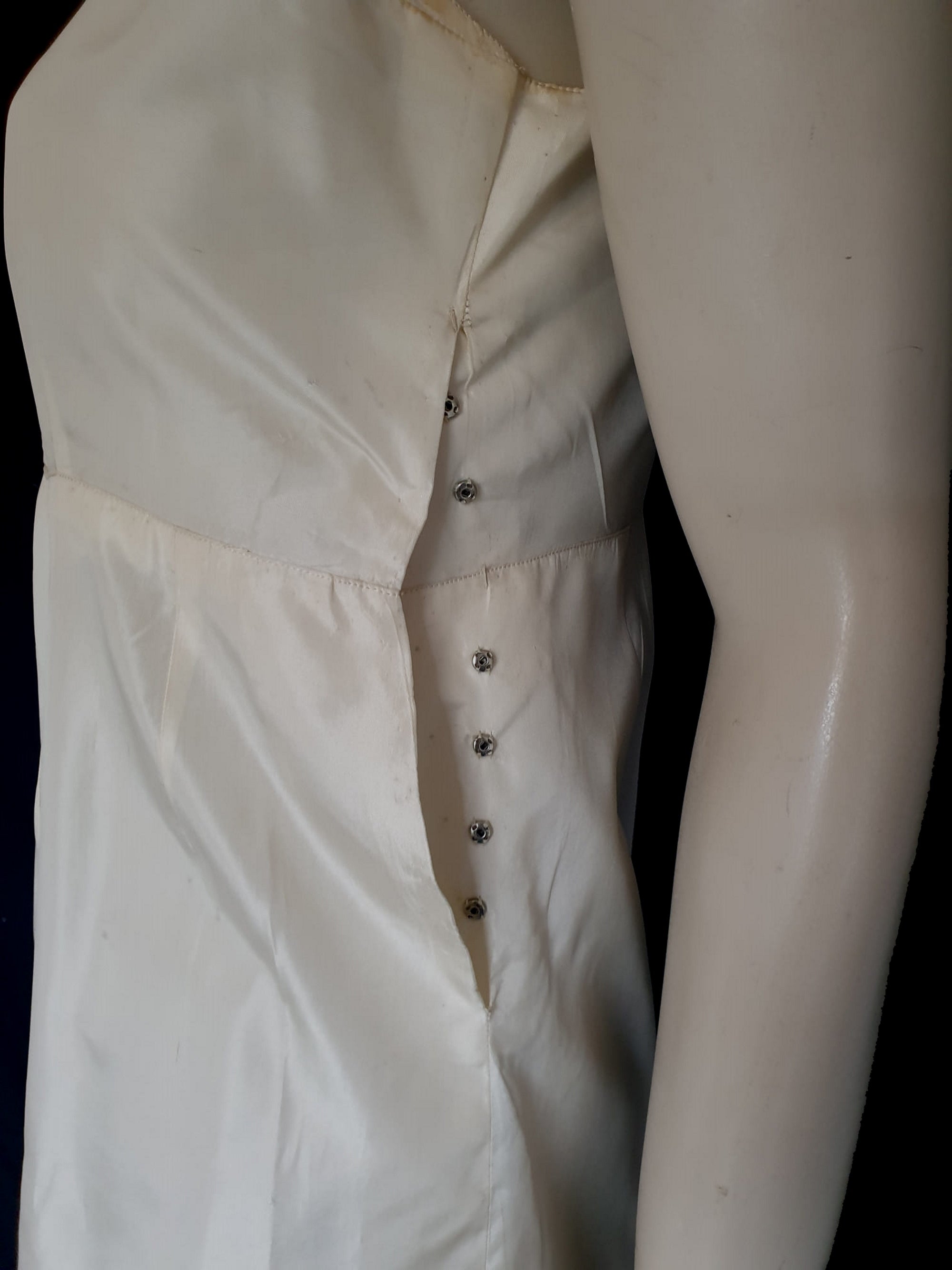 1930s ivory taffeta slip gown with box pleats
