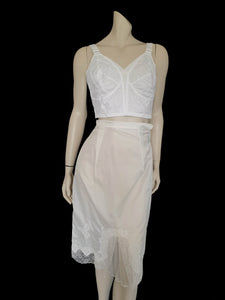 1960s vintage bridal trousseau straight half slip with lace and tulle
