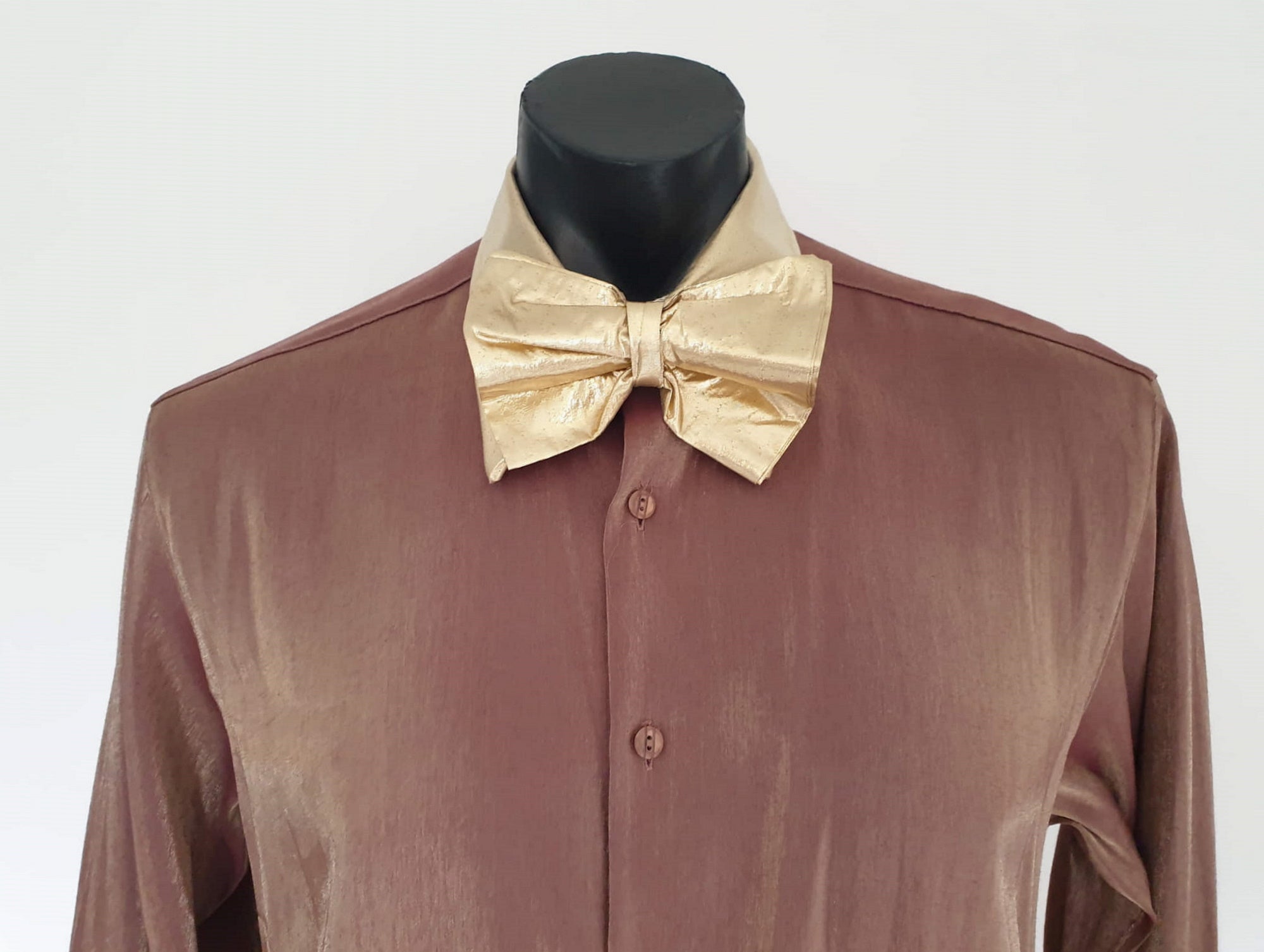 1980s vintage gold formal shirt with bow tie by anthony kulsar
