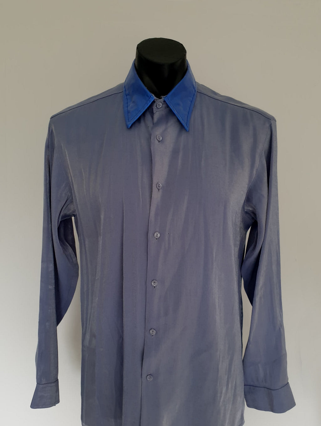 vintage silvery metallic blue formal shirt by anthony kulsar