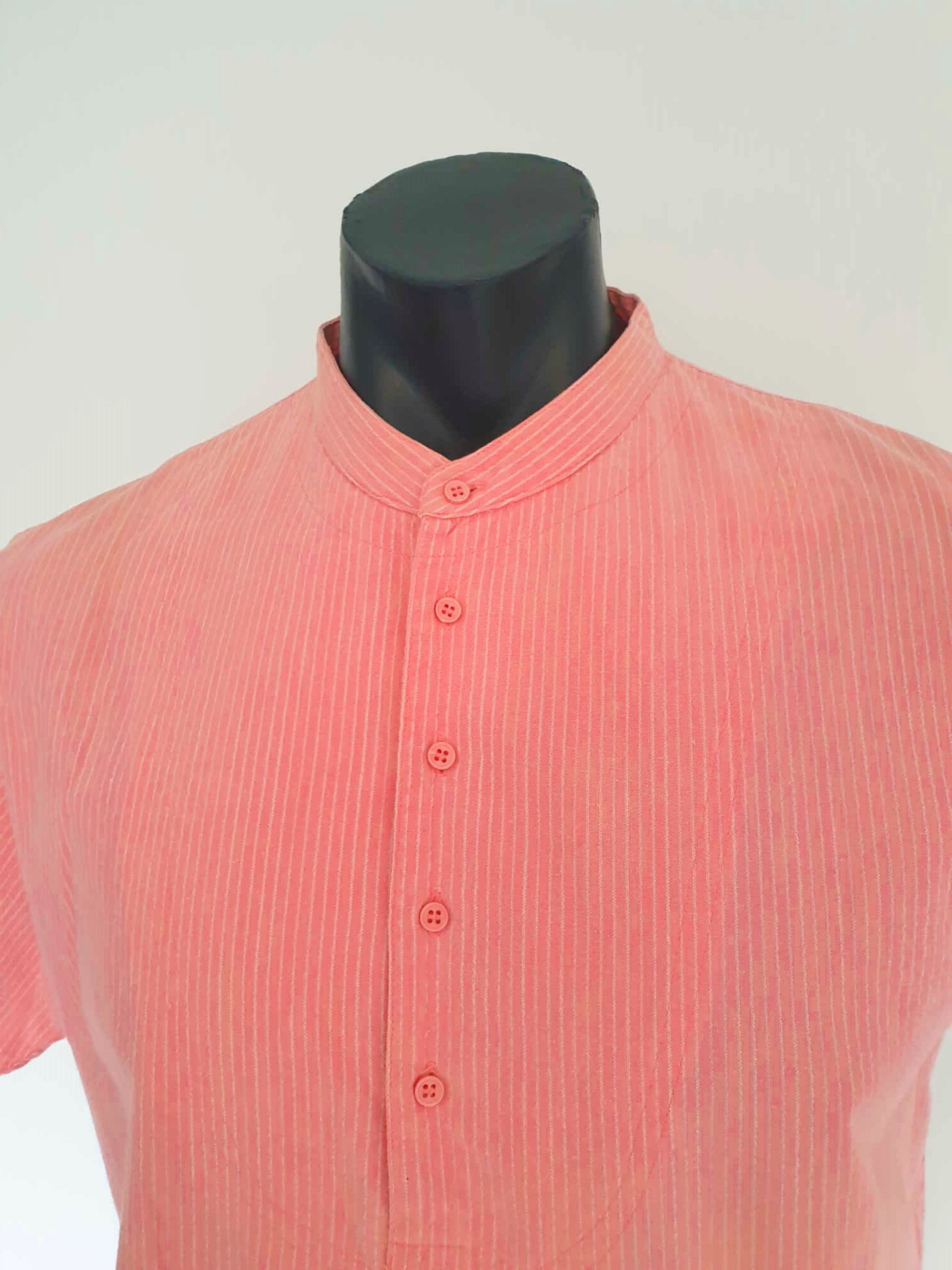 1980s vintage pink pull on shirt with band neck by JP compagno