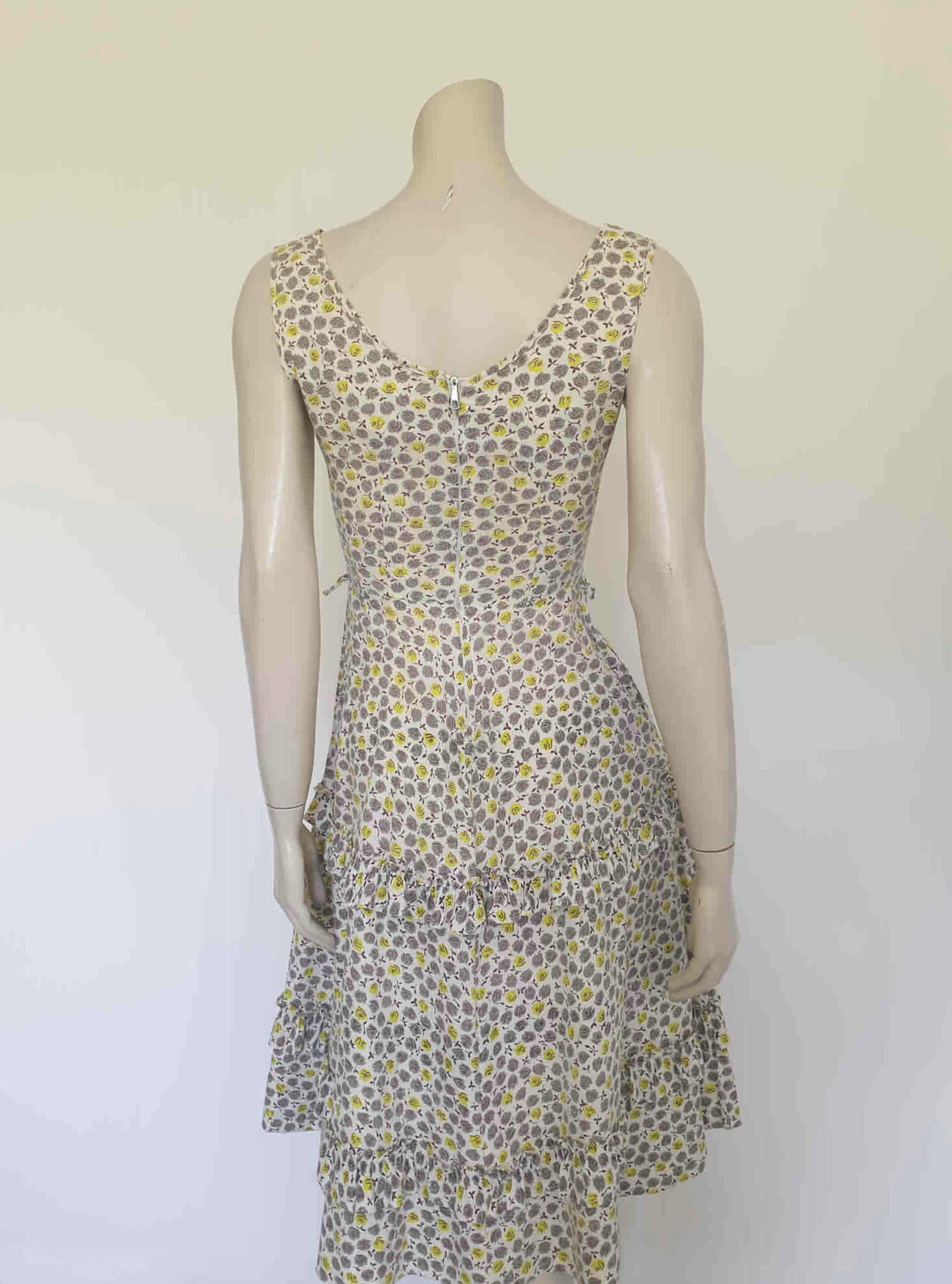 1950s vintage cotton day dress grey and green floral
