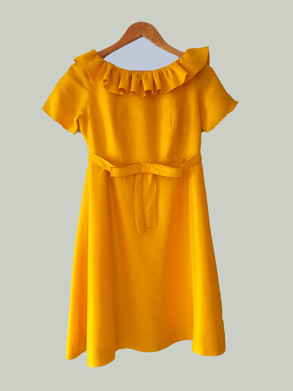1960s vintage yellow dress with neck ruffle by marcel fenez