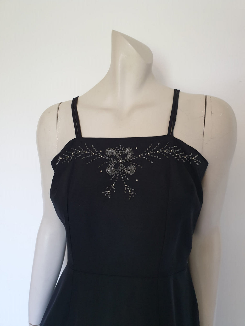 1950s black cocktail dress with beading size M