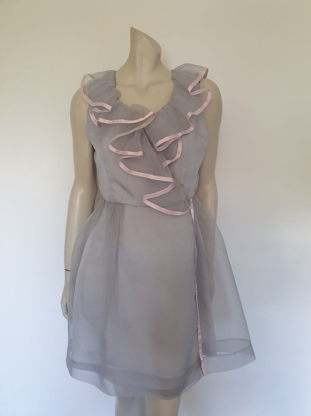 1960s vintage mauve grey chiffon wrap dress by ron simons