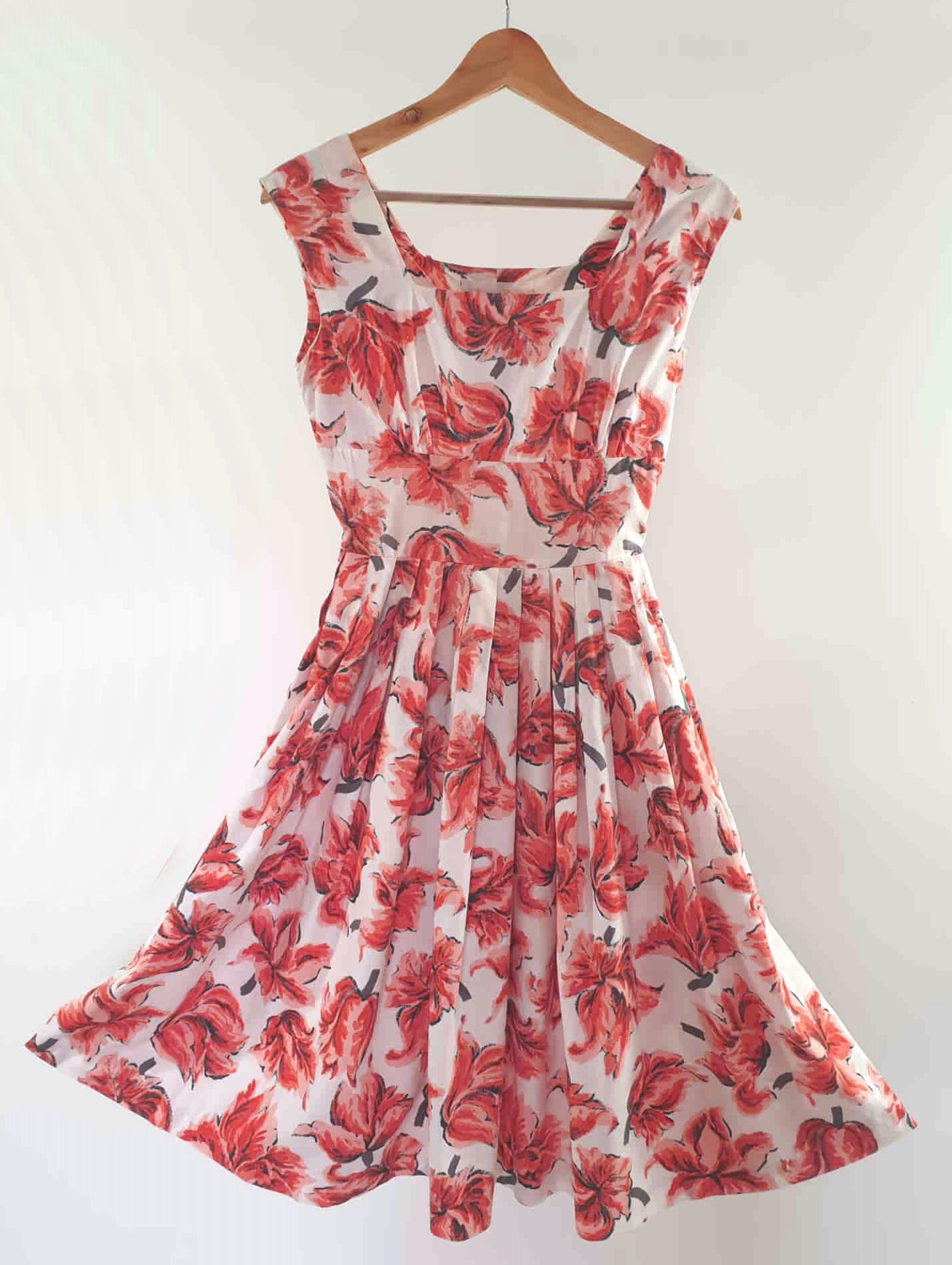 1950s vintage orange floral cotton dress by lucy secor
