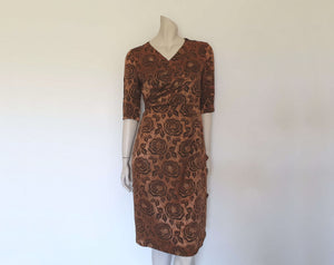 1940s Copper Floral Brocade Dress With Appliques - M