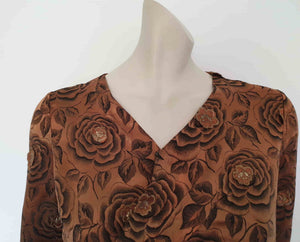 1940s vintage copper satin brocade dress with appliques