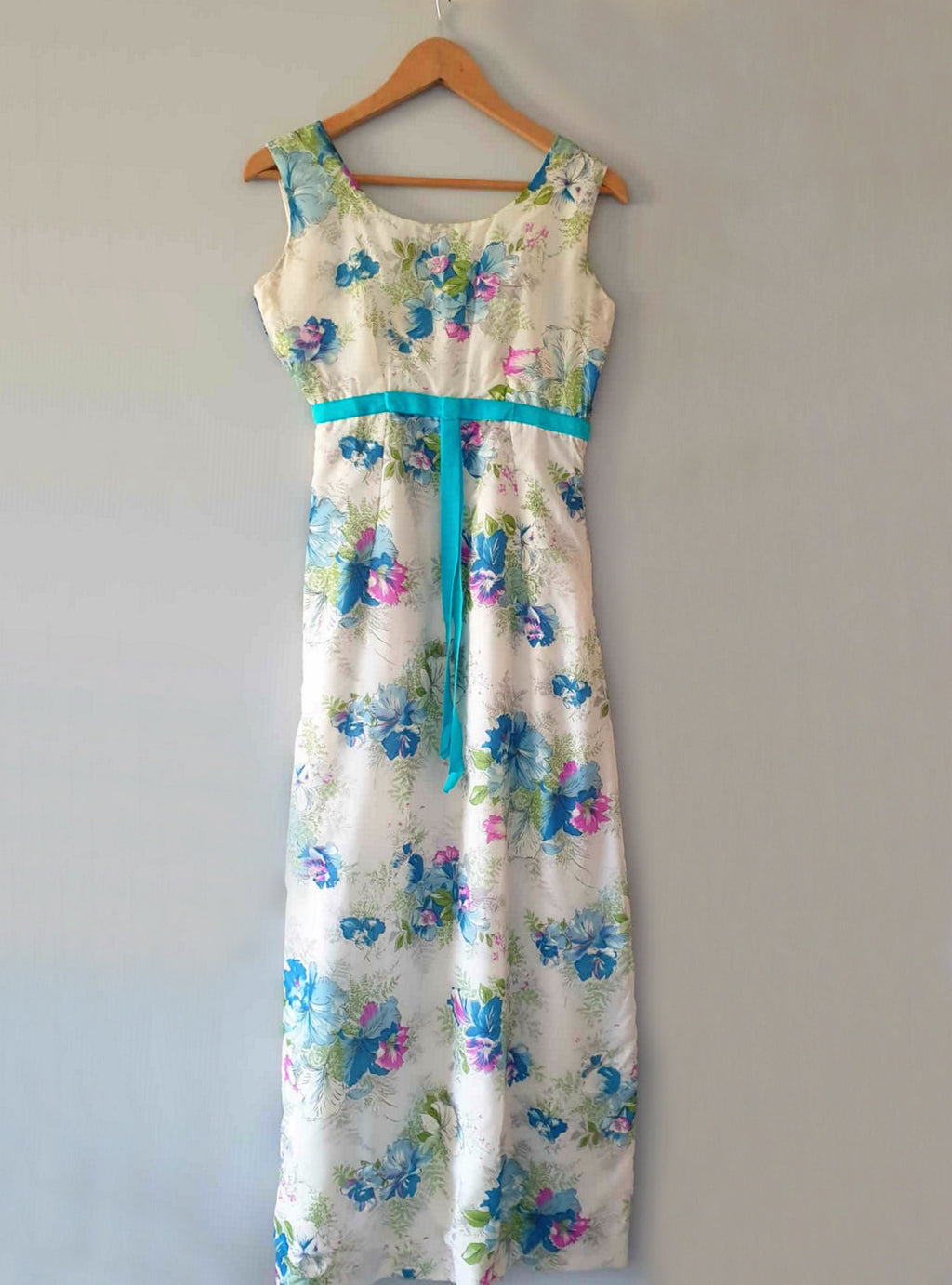 1960s vintage floral empire line maxi formal dress - XS