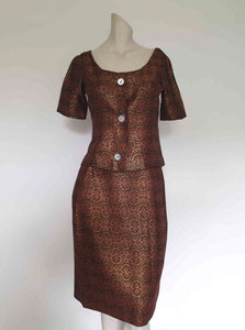 1960s vintage copper lurex two piece skirt and top by polly peck