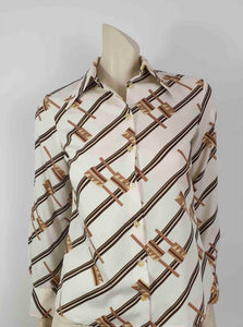 1970s vintage brown geometric print blouse shirt by st michael