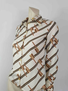 1970s vintage brown geometric print blouse shirt by st michae
