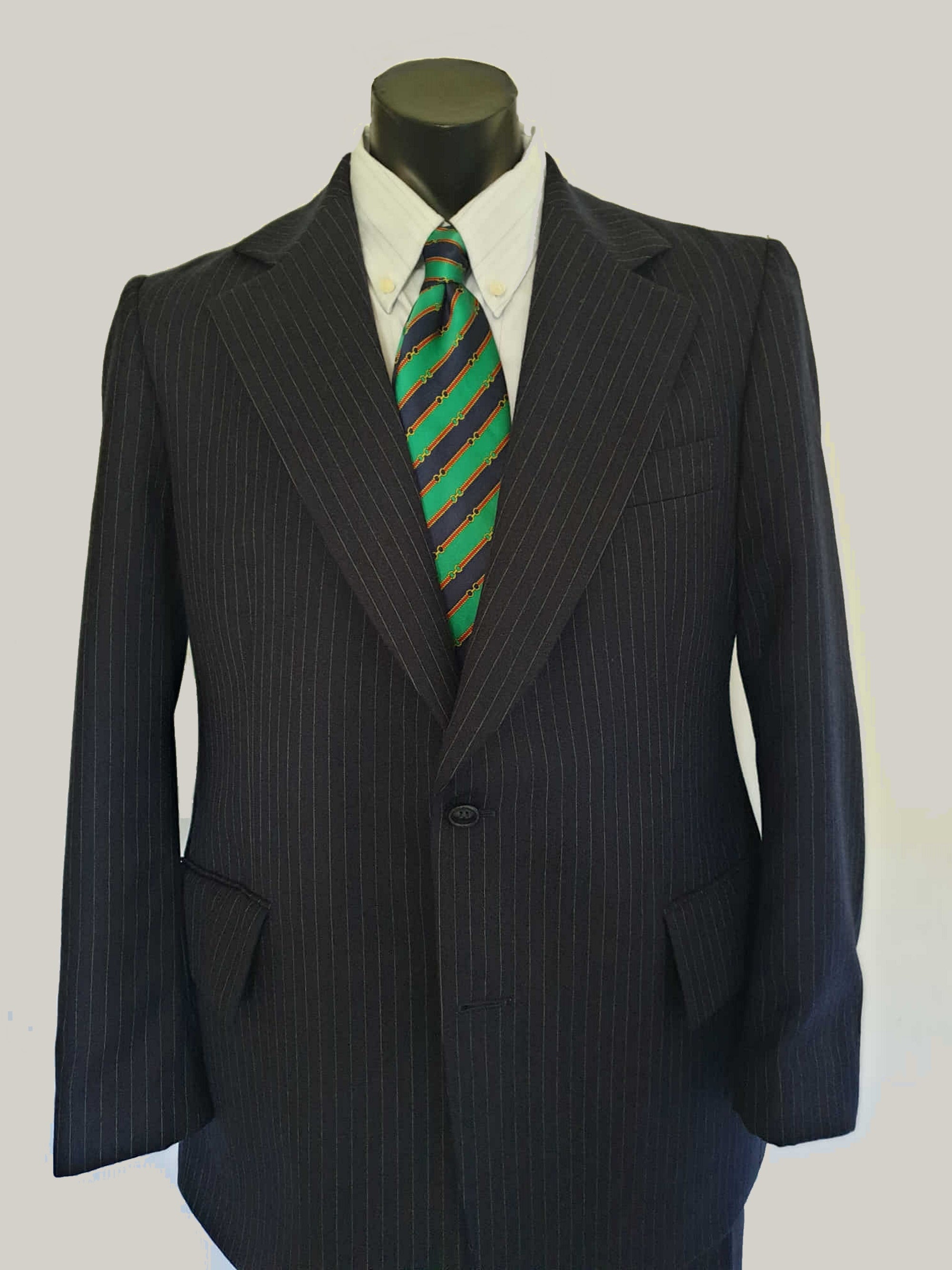 1970s vintage navy blue pin striped wool suit charles bud tingwell estate