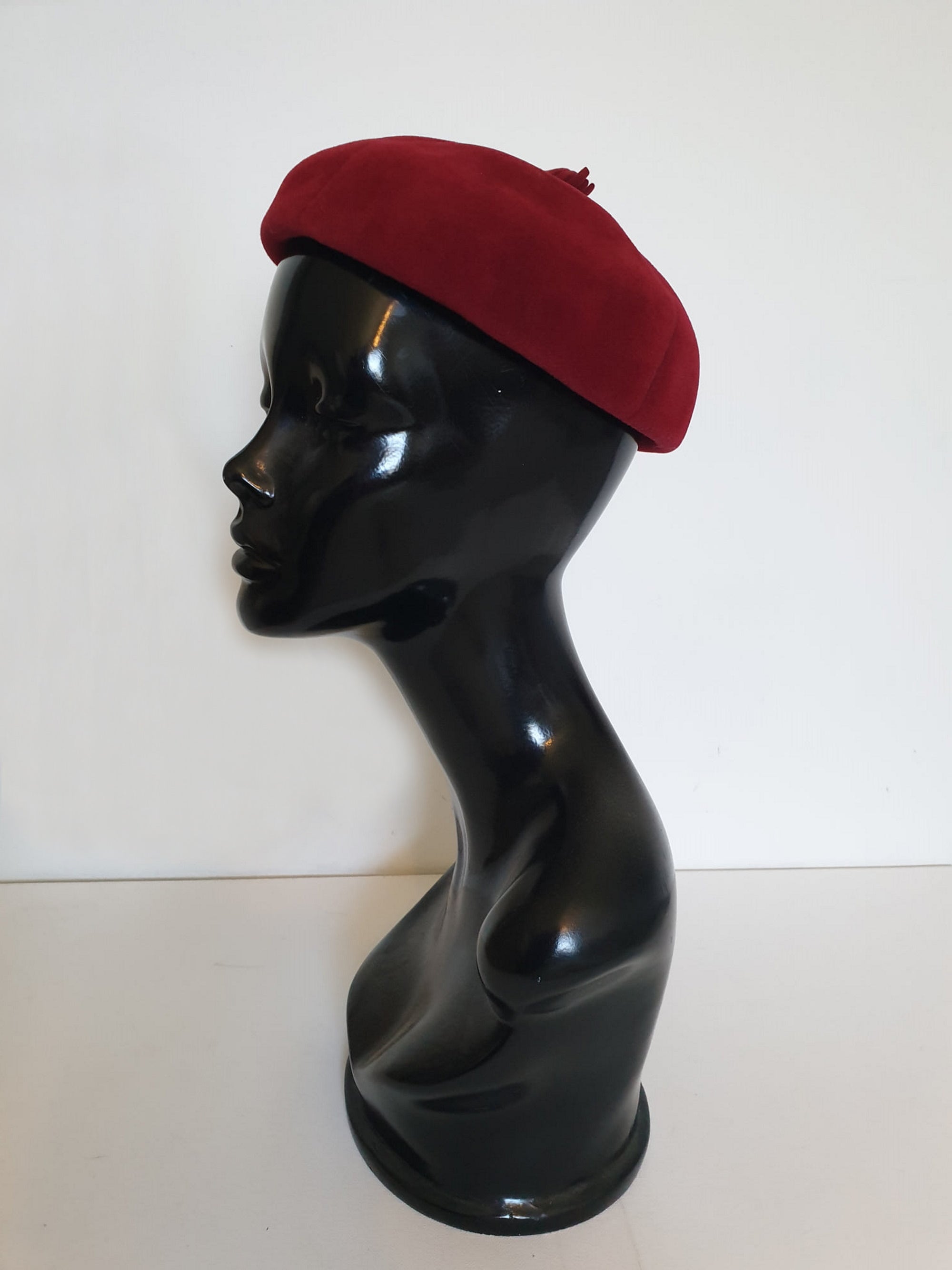 1950s cherry red felt toque from the mutual store