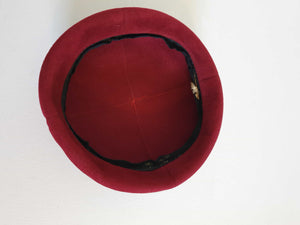 1950s cherry red felt toque from the mutual store