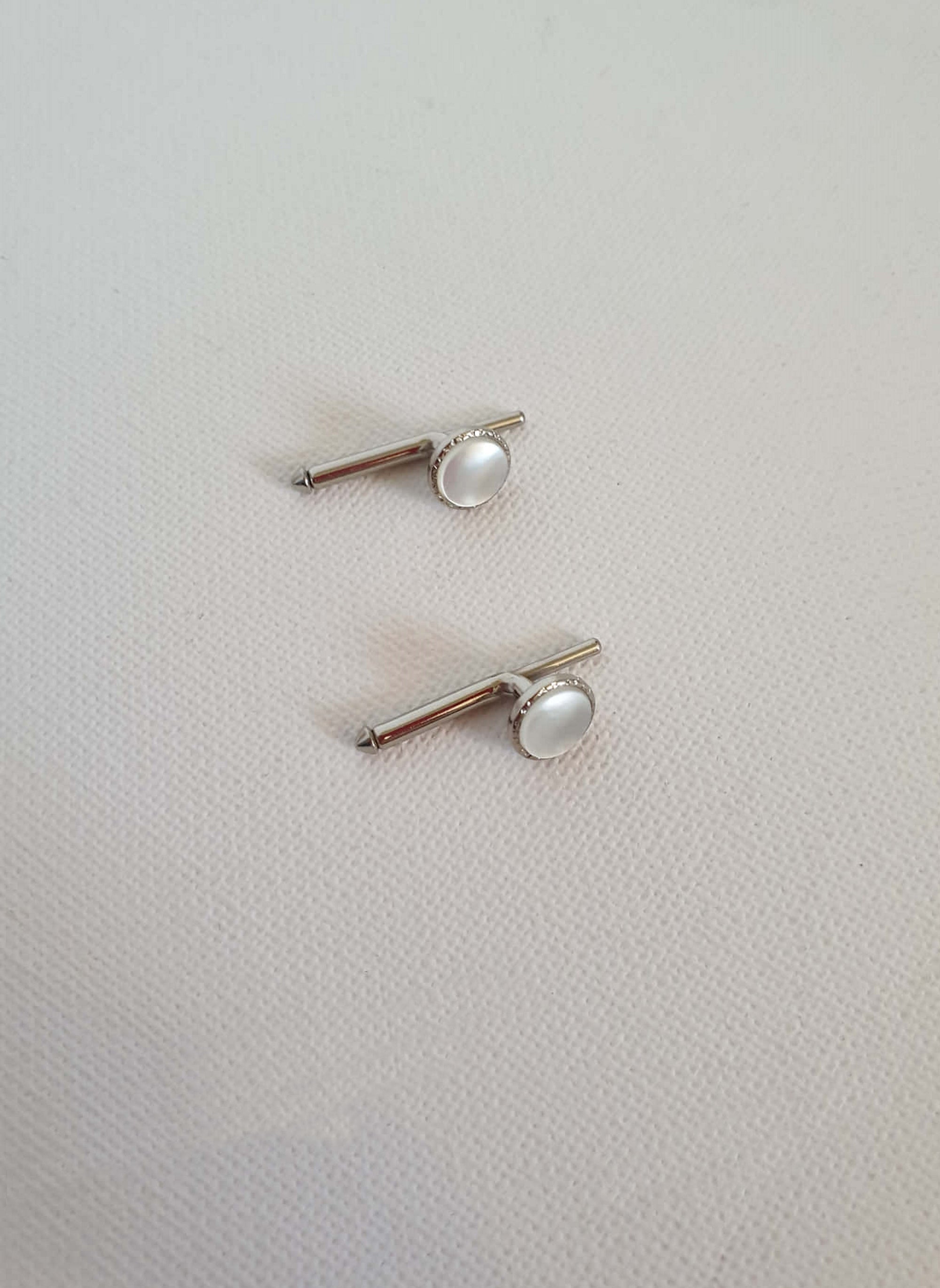 vintage two silver tone pearl shirt studs