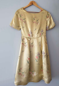 1960s vintage pale gold chinese brocade satin dress small