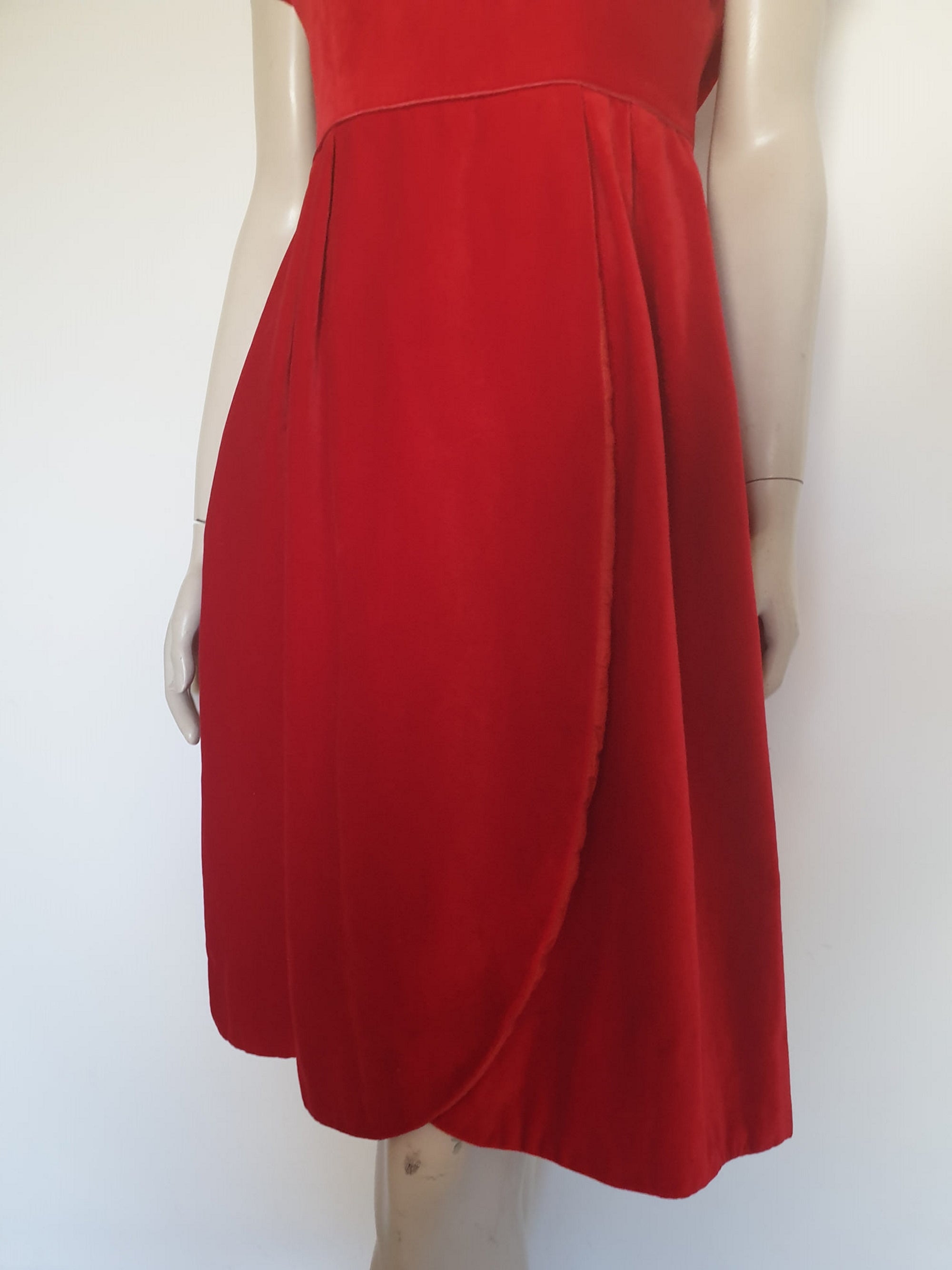 1960s vintage red velvet dress by belvera fashions small