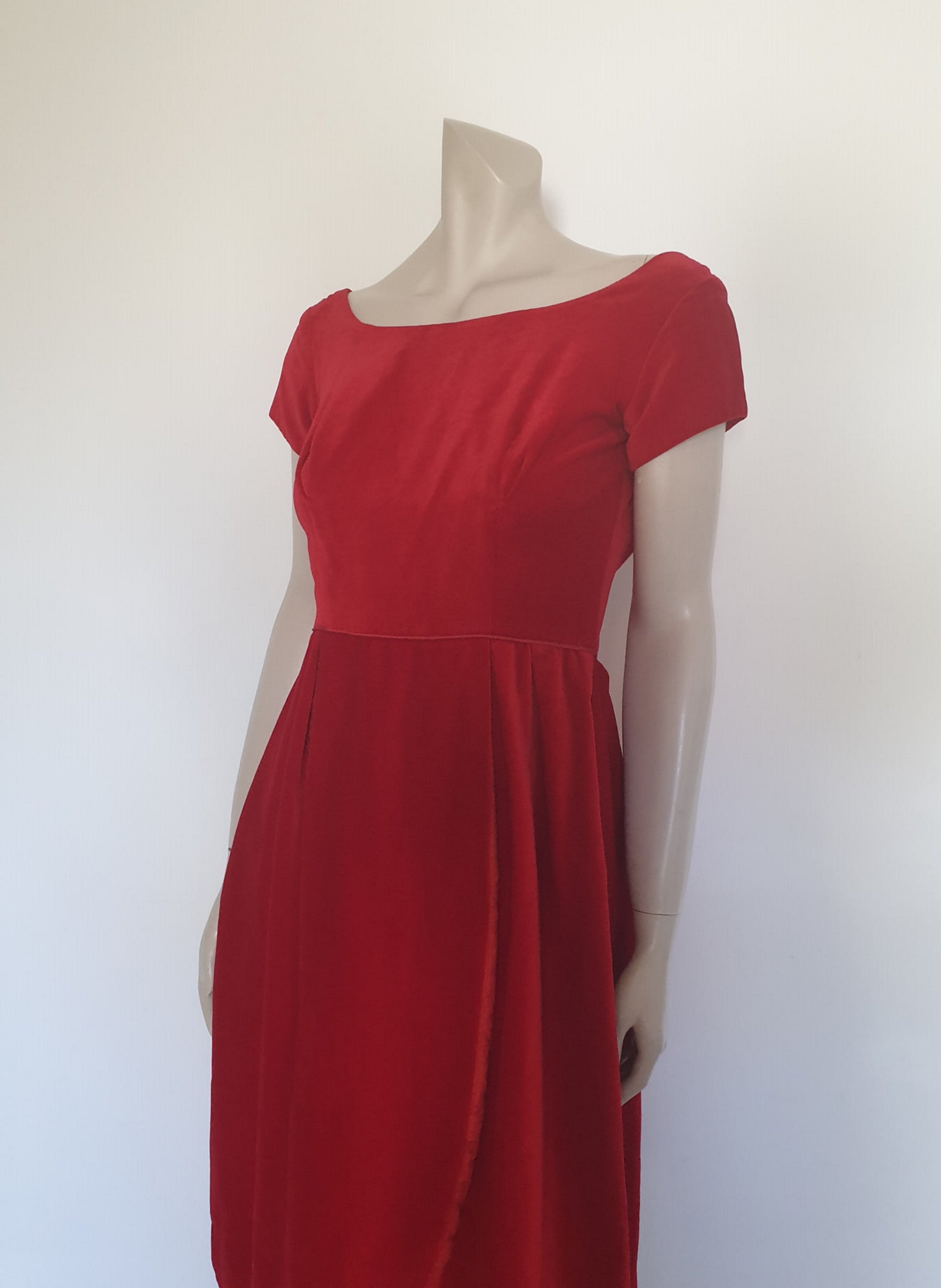 1960s vintage red velvet dress by belvera fashions small