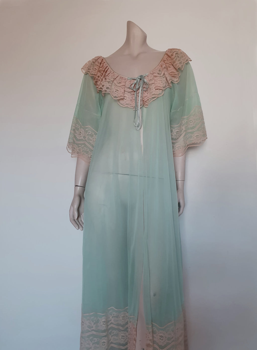 vintage 1960s sheer aqua peignoir robe hollywood glamour large 