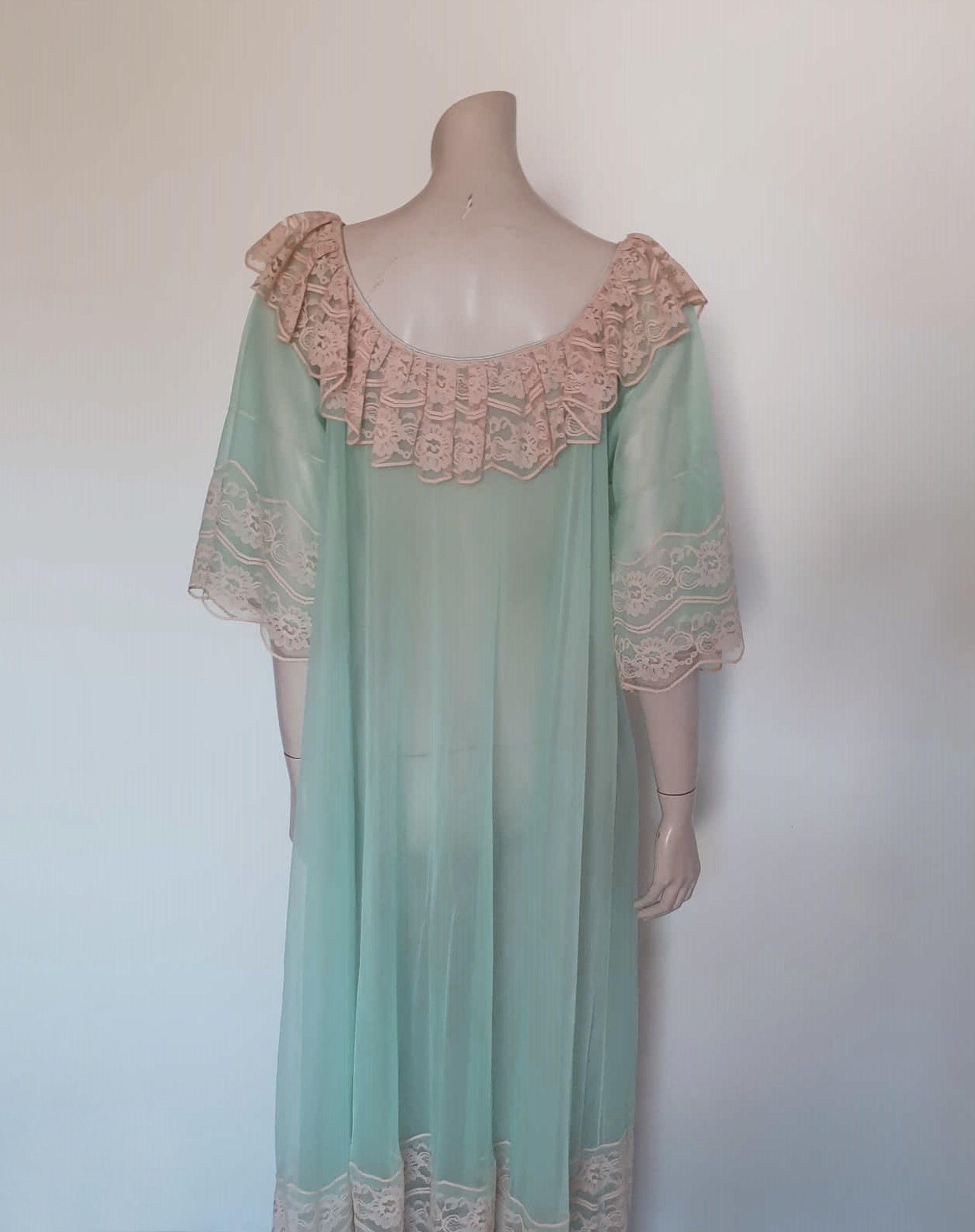 vintage 1960s sheer aqua peignoir robe hollywood glamour large