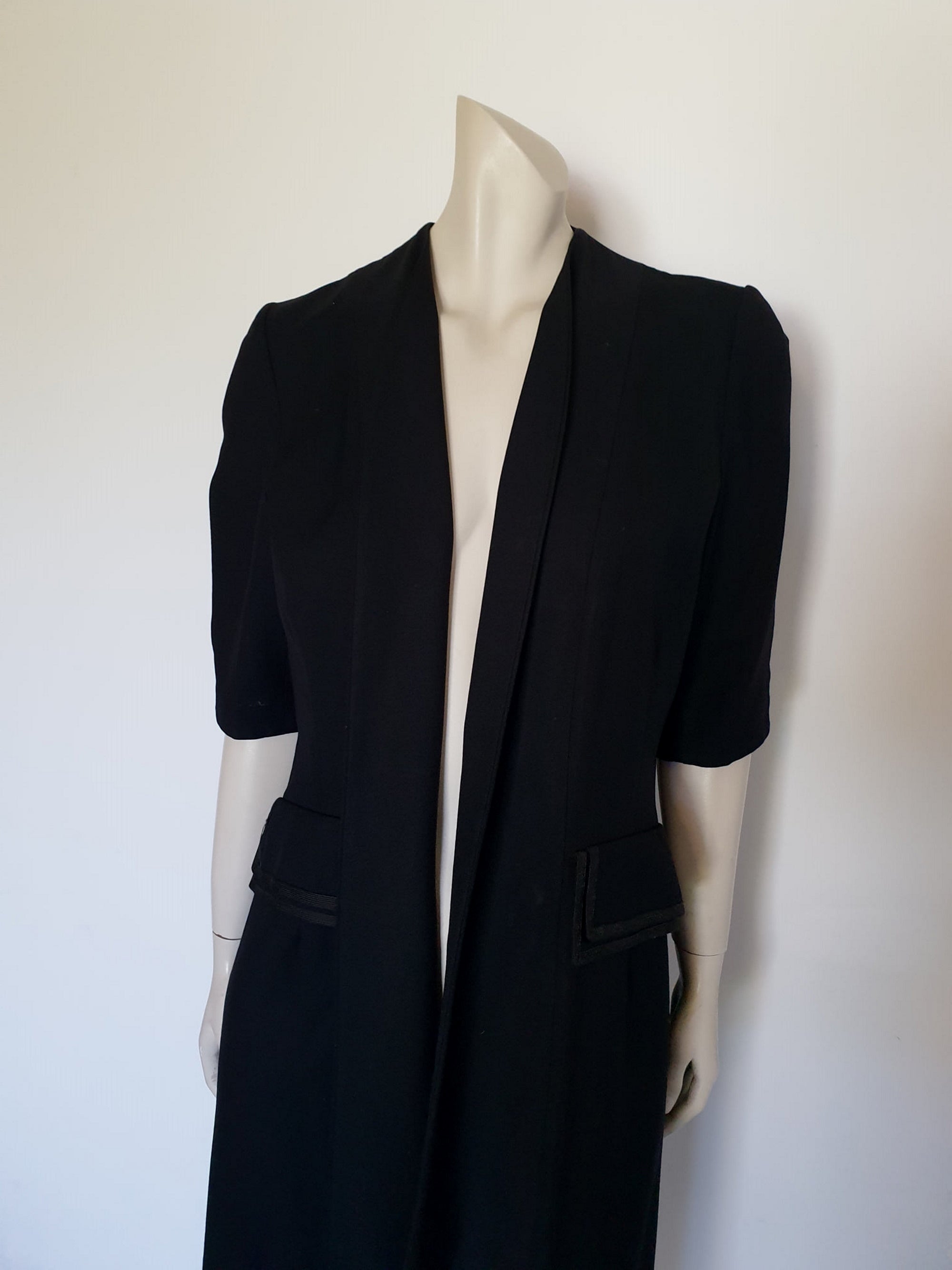 1940s vintage black short sleeved wool coat by vanstone Medium